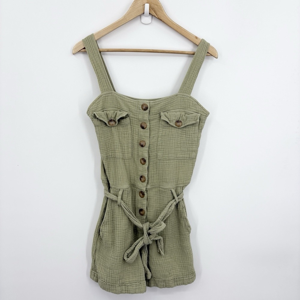Sezane Short Jumpsuit 2 34 Federica Romper Gauze Indie Boho Cottage Belt Granola